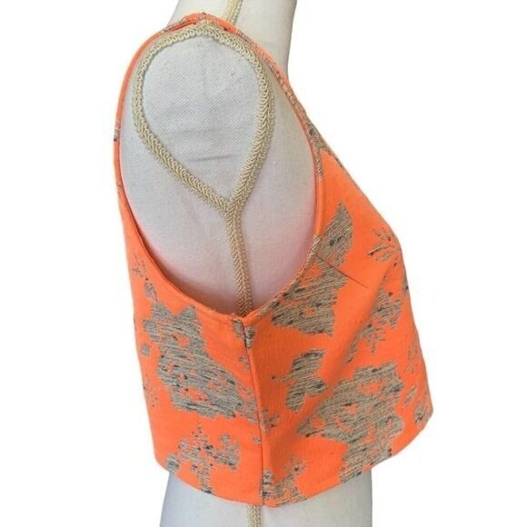 Anthropologie BB Dakota Womens Top Sz Medium Orange Gray Keyhole Zipper Textured - Picture 4 of 12
